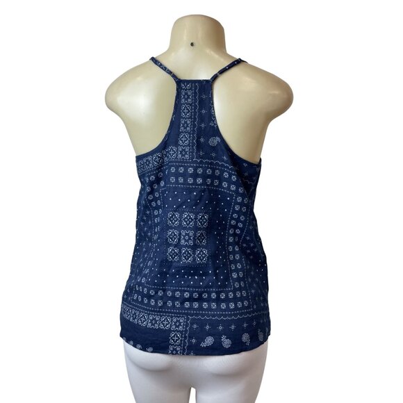 J.Crew Womens Navy Blue Bandana Print Spaghetti Strap Linen Tank Top Size 2 - Picture 3 of 5